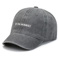 Washed dark grey cotton baseball cap with white IN THE MOMENT embroidery detail - Adjustable / Gray