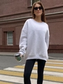 Detail of oversized grey crewneck sweatshirt with dropped shoulders on a female model - S / Light Grey (Thin)