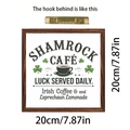 Square wooden Shamrock Cafe sign with clover design, 20x20cm rustic Irish wall decor - Wooden Frame Hanging Decor Shamrock Coffee Cup