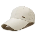 Beige outdoor mesh baseball cap with laser-cut breathability and a fashion metal plate - Adjustable / Light Beige