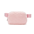 Pink fleece waist bag for outdoor sports and fitness activities on a white background - Light Pink
