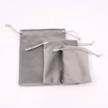 Three grey velvet drawstring bags in small, medium, and large sizes on white background - 7x9cm / Light Gray