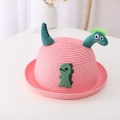 Rosa Kinder Strohhut mit niedlichen grünen Dinosaurier Plüschfiguren für den Sommer - 52cm Umfang (2-6 Jahre) / Wassermelonenroter Hut