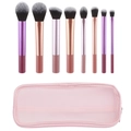 8-teiliges lila Make-up-Pinsel-Set mit Synthetikborsten und rosa Netztasche dazu - 8-teilige Langrohr-Make-up-Pinsel + Netzbeutel