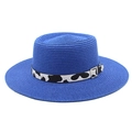 Dettaglio cappello di paglia blu scuro con nastro animalier e fibbia in metallo - M (56-58cm) / Blu