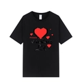 Unisex black cotton Valentine's Day T-shirt with red heart and artistic lettering - Black (Valentine's Day Print)