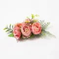 Bohemian floral hair comb with pink roses and green leaves for bridal hair styling - FS04-4 Pink