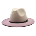 British style wide brim felt fedora hat with beige crown and gradient pink brim - M (56-58cm) / Light Purple (03)