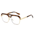 Lunettes rétro surdimensionnées avec double pont écaille et or et filtre lumière bleue - Monture Or Léopard Verres Transparents