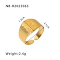 Adjustable golden stainless steel open ring featuring a detailed elephant pattern - Dotted Relief Elephant Pattern Open Style / Gold
