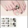 Glitter marble foot nail stickers with 22 patches for DIY summer pedicure styling - Black White Marble Bowtie Style (J23-07) / 10.8*5.8cm
