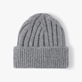 Thick grey knit beanie with vertical rib texture and asymmetric jacquard for winter warmth - One Size / Dark Gray