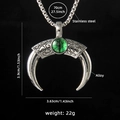 Collana hip hop da uomo con occhio del diavolo e pietra occhio di gatto verde argento - Stile Corno Malocchio 4 (Verde) con Catena in Acciaio 70cm