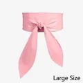 Pink faux leather wide obi belt in plus size with decorative knot and long ties - Plus Size / Pink