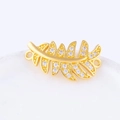 Golden leaf jewelry connector charm with cubic zirconia for necklace or bracelet - Gold Zirconia Leaf (L0527-A)