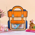 Cartoon backpack gift bag in orange and blue with transparent window, size 21x18x6cm - Small / Sunny Orange