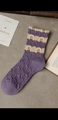 Vintage purple floral relief cotton socks with textured wave pattern and patchwork cuff - White Purple Striped