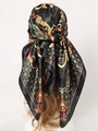Black and gold silk headscarf with chain patterns on a mannequin head - 90*90cm / Coin Black Gold