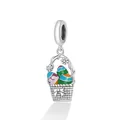 Pendentif panier de Pâques en argent S925 avec œufs émaillés colorés et marguerites - Panier d'Œufs de Pâques (SCC2118)