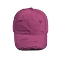 Close-up of distressed vintage deep purple baseball cap with ripped hole details - Adjustable: 56-60cm / Rose Red