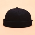 Black minimalist cotton docker hat featuring subtle tonal chillhan embroidery detail - CH Embroidery Black