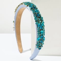 Luxury blue crystal sponge headband with baroque style rhinestones on gold base - Blue
