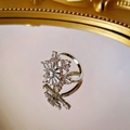 Adjustable snowflake open ring featuring sparkling clear zircons and silver plating - 33# Ring - Silver Snowflake Rotating