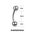 Silver stainless steel curved barbell piercing for eyebrow with 10mm bar and 3mm ball - Curved Barbell / 0.8x10x3mm