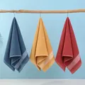 Three-piece set of premium cotton towels in navy blue, bright yellow, and reddish brown - Horizontal Stripe - Blue