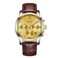 Elegant herenhorloge met bruine leren band en gouden wijzerplaat - Bruine Lederen Band Gouden Kast Gouden Wijzerplaat