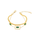 Zweilagiges Goldarmband mit rechteckigem grünem Zirkon und weißer Muschel-Einlage - Goldenes Armband (B406)