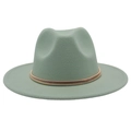 Detail of mint green fedora hat featuring a gold metallic braided band and flat wide brim - M (56-58cm) / Mint Green (Gold Ring)