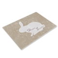Linen Easter placemat featuring a white bunny silhouette and Happy Easter lettering - CD002-16 Warm Happy Easter Rabbit