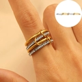 Multi-layer interlocking mixed-metal ring featuring gold bands and silver pavé crystals - Chain Structure With Diamond Style (11642) / 18K Real Gold + Steel Color / US 8
