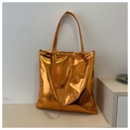 Metallic orange glossy PU leather tote bag with a high-shine finish and large capacity - Orange