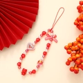 Perlen Handy-Anhänger mit roten Herzen, Schleifen und Bären für das Neujahrsfest - K2888 Chinesischer Stil Herz Bär Handy-Kette