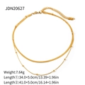 Double-layered 18K gold-plated stainless steel paperclip necklace with metal beads - Gold Double Layer Style (JDN20627)