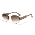 Retro randlose ovale Sonnenbrille mit braunem Verlauf und goldenem Metallsteg - Goldener Rahmen Verlaufsbraune Gläser