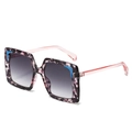 Fashionable square frame sunglasses with purple marble texture and gray gradient lenses - Pink Floral Frame Black Grey Lens