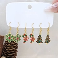 Three-pair Christmas earring set with snowman, candy cane, and tree designs - Style 12 (3 Pairs Set)