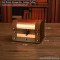 Vintage yellow wooden storage box with decorative metal lock and retro finish - Imitation Copper Storage Box - Distressed Yellow - No Lock