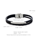 Men's double-layer black braided leather bracelet with stainless steel magnetic clasp - Silver Double Strand (W-16-3)