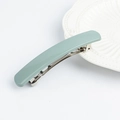 Minimalist grey-green rectangular spring hair clip on a white ceramic plate - Square Style / Glossy Sky Blue
