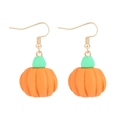 Creative festive orange pumpkin earrings with green leaves and gold hooks for women - 3D Orange Pumpkin