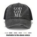 Vintage truckerpet met GOD GOT ME-opdruk en verstelbaar gaas voor bescherming tegen zon - Eén maat / Zwart