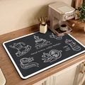 Absorbent leather coffee mat in black with white hand-drawn icons for home bar counter - Style F-Black Hand Drawn Icons