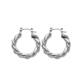 Silver twisted rope hoop earrings in stainless steel with a minimalist French style finish - Silver Fine Twisted (S10)