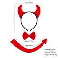 Three-piece red devil costume set with horn headband, bow tie and tail dimensions - Black & Red Devil Horn 3-Piece Set