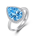 Verstelbare zilveren ring met een blauwe peervormige zirkoon en diamantaccenten - Verstelbaar Open / Blauwe Zirkonia