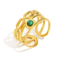 Dreilagiger 18K vergoldeter Edelstahlring mit grünem Malachit-Edelstein, offenes Design - Gold Malachit Mehrschichtiger Offener Ring